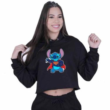 Imagem de Cropped Moletom Feminino Lilo Stitch Super Homen - Lafre, Preto, G
