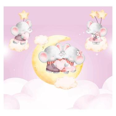 Imagem de Papel de Parede Adesivo Infantil Elefantes Nuvens Bebe Quarto - 599pcp