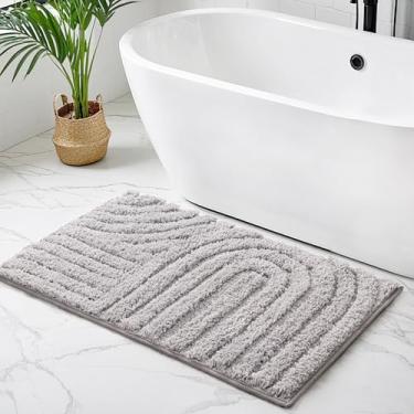 Imagem de Sunlit Tapete de banheiro texturizado decorativo boho de 51 x 76 cm, tapete de banho macio antiderrapante moderno de meados do século, tapete de banho orgânico moderno seco rápido lavável na máquina