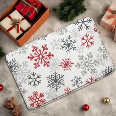 Imagem de MSAYNFG Tapete de banho vermelho floco de neve cinza Natal moderno férias de inverno feliz ano novo banheiro banheira tapetes de área de chão tapete decoração de vaso sanitário (46 x 76 cm)