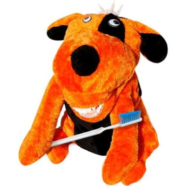 Imagem de Fantoche Dentário Pelúcia Luxo com Macro Arcada - Cachorro Laranja - M