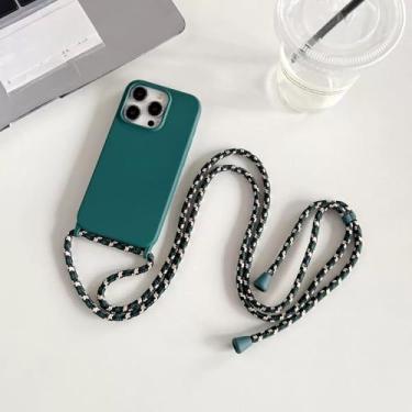Imagem de Colar, alça, cordão, cordão transversal, capa de silicone líquido para iPhone 16 Pro 15 14 13 Pro Max 12 12mini 7 8 Plus, verde-exército, para iPhone 6 7 8