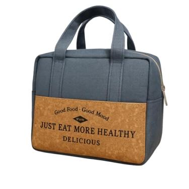 Imagem de Bolsa Térmica Premium para Alimentos, em Tecido Resistente, Interior Isolante, com Detalhe em Cortiça (Azul)