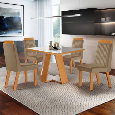 Imagem de Mesa de Jantar 4 Lugares Viena com Vidro Castanho/Cinamomo/Suede Capuccino 17654 - Lj Móveis
