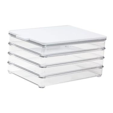 Imagem de WeiLaiKeQi Recipiente para frios, empilhável, para geladeira, freezer, com tampa de tábua de corte, para frios de almoço, 4 Camadas