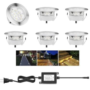 Imagem de YZGWZLD Kits de luzes LED embutidas, pacote com 6 Φ2,36, luz branca quente à prova d'água, iluminação de escada de LED embutida de baixa tensão para jardim, quintal, caminho, porão
