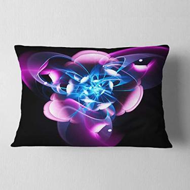 Imagem de Designart Azul Roxo Grande Flor Fractal Design Lombar Sala de Estar, Sofá, Almofada de Alta Qualidade + Capa de Almofada Estampada em ambos os lados 30,5 x 50,8 cm
