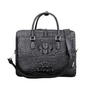 Imagem de Bolsa de mão genuína de couro de crocodilo de verdade para homens de negócios exótica autêntica couro jacaré masculina grande bolsa de ombro com zíper, Preto, 36cm(Length) x 28cm(Height) x 8cm(Deep)