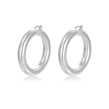 Imagem de Lansora Brincos de argola grossa grossa banhados a ouro para mulheres, brincos grandes de prata, brincos redondos de ouro, joias delicadas 30/40/50/60 mm, Cobre, Sem pedra preciosa