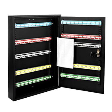 Imagem de AdirOffice Armário de armazenamento de chaves com combinação e trava de chave – Caixa de aço montada na parede com código – Cofre durável e organizador para chaves (100 chaves, preto)