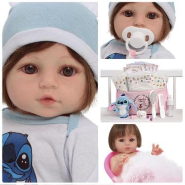 Imagem de Bebê Realista Cabelinho Castanho Fio a Fio Roupa Stitch - Cegonha Rebo