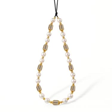 Imagem de JINYRSOC Pulseira de telefone com contas de pérola, berloques fofos de pulseira, cordão de câmera feito à mão, corrente de contas para celular, bolsa de câmera digital, chaveiro, acessórios