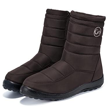 Imagem de Alicegana Botas femininas de inverno para neve, impermeável, com forro de pele quente, cano médio, com zíper, sapatos confortáveis para uso ao ar livre, Café, 36