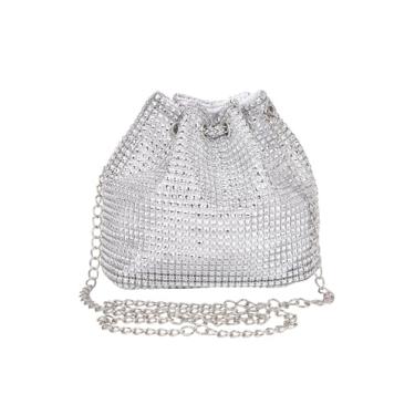 Imagem de Floerns Bolsa feminina com strass, bolsa tiracolo com cordão, mini bolsa para noite, Prata, one_size