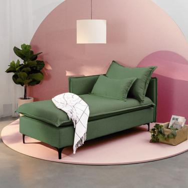 Imagem de Sofá Modular Chaise Braço Lateral com Pé Metal Sôma Cabecasa Madeiramadeira Verde