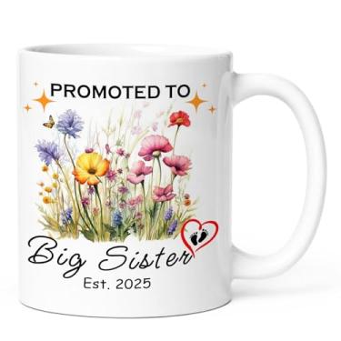 Imagem de KOXAME Promoted to Big Sister Gift Est 2025, presentes para aniversário de irmãs, anúncio de bebê, caneca de café de cerâmica 325 ml (irmã)