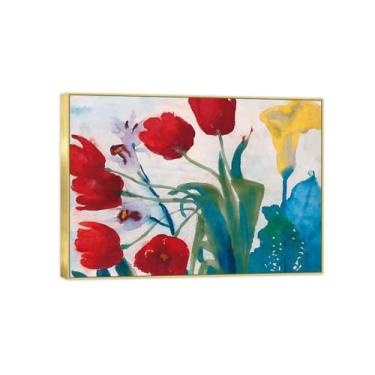 Imagem de BMZFYBS Arte de parede em tela de flores reprodução de pintura famosa - imagens de moldura dourada para sala de estar - flores em aquarela - pôster e impressões 70 x 100 cm 27 x 39 pol