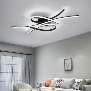 Imagem de Luminária de teto LED moderna de 100 cm oval preta e dourada, embutida, com controle remoto, iluminação regulável para sala de estar, quarto, sala de jantar, cozinha e ilha