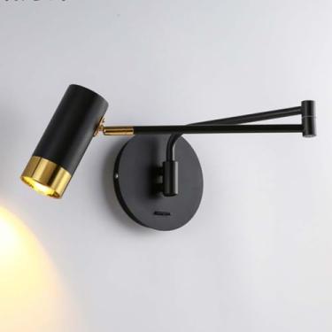 Imagem de Luminária de parede com braço giratório e interruptor Luminária de parede vintage E27 Lâmpada industrial retrô Luz de leitura de braço longo ajustável para ambientes internos Luminária de ca