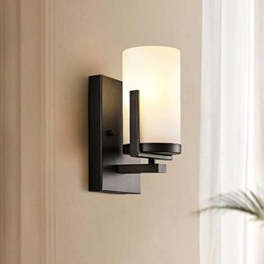 Imagem de Luminária de parede de vidro, arandela de metal preto, moderna, decoração de sala de estar, luminária de parede, luminária de cabeceira E27 para quarto, luminárias simples de parede para int