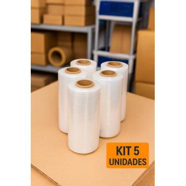 Imagem de Kit 5 Rolo Filme Stretch Manual Transparente 100m Plastico Embalagens 