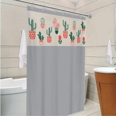 Imagem de Cortina Box 1,80x2,00m Com Ganchos Pvc Antimofo Cores e Estampas Variadas (Cactos Cinza)