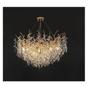 Imagem de RENDJGOU Lustres de cristal luxuosos dourados modernos compatíveis com sala de estar grande lustre de teto LED lâmpada suspensa luminária decoração de quarto, lustre de teto