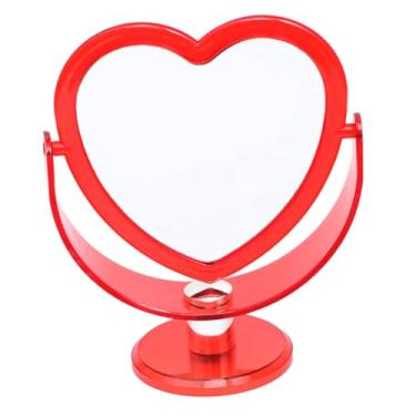 Imagem de Espelho de mesa, espelho de dois lados, espelho de ampliação de dois lados, espelho de vaidade de coração feminino espelho de vaidade para espelho de maquiagem de mesa 16 cm x 19 cm (vermelho)