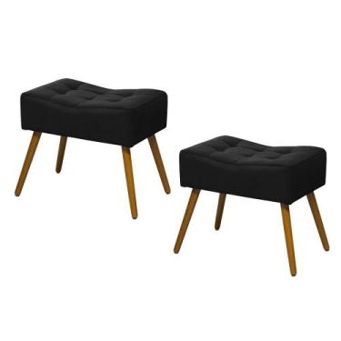 Imagem de Kit 02 Puffs Banqueta Retangular Suede Liso Preto - DS Móveis