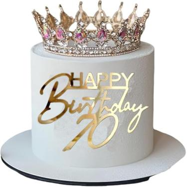 Imagem de LZGXZF 1 peça de topo de bolo acrílico feliz 70º aniversário 70º aniversário festa topo de bolo espelho dourado 70 anos decoração de bolo homens e mulheres aniversário lembrancinhas decoração