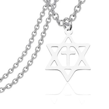 Imagem de BEKECH Colar judaico messiânico, presentes judaicos, joias de estrela magen judeu, colar de Davi, joia judaica israelense, Aço inoxidável, aço inoxidável