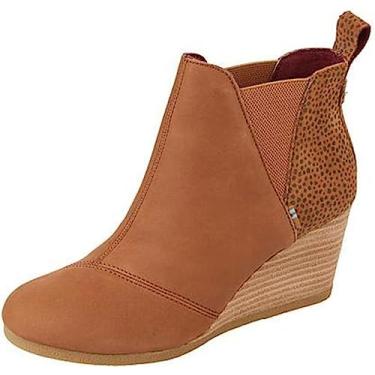 Imagem de Botas femininas de cano curto sem cadarço e salto anabela, botas de inverno confortáveis para uso ao ar livre, Marrom, 38 BR