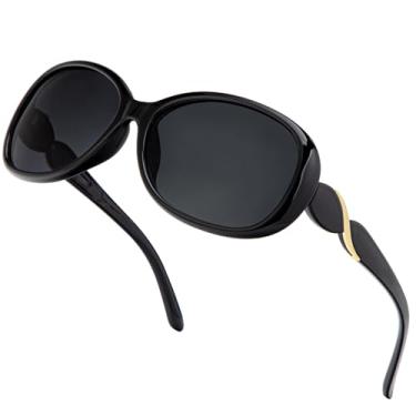 Imagem de Óculos de sol polarizados grandes para mulheres, óculos de sol polarizados Jackie O para dirigir, viajar, óculos de sol femininos, Preto/cinza, Oversized