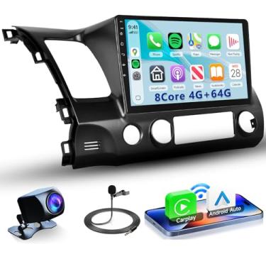 Imagem de Rimoody Rádio Carplay 8 Núcleos 4G+64G Para Honda Civic 2006-2011, Android 13, Som Automotivo, Gps, 4G-Wifi, Mirror Link Automático, Tela Sensível Ao Toque De 10,1" Bluetooth Fm/Rds Dsp-36, 59 Temas