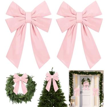 Imagem de Hungdao 2 peças de laço de Natal extragrande decoração de arco gigante com fita grande pendurada para árvore de Natal, guirlanda, porta de parede, férias, despedida de solteira, pano de fundo