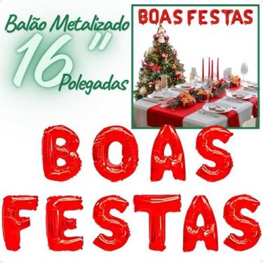 Imagem de Kit De Balões BOAS FESTAS Manuscrito Metalizado 16 37cm VERMELHO - Fes
