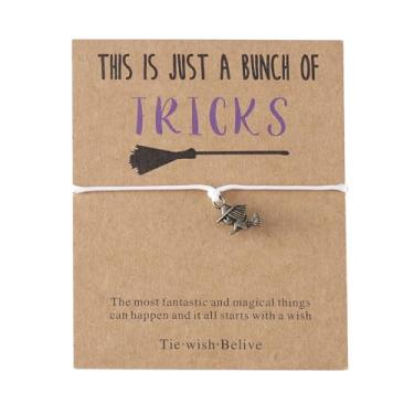 Imagem de Pulseiras femininas com pingente de Halloween com cordão ajustável com vassoura, bruxa, presentes de festa de Halloween, One Size, Liga de aço, Sem Pedra Preciosa