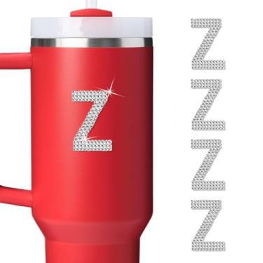 Imagem de LUHOHI 4 peças de adesivos com letra inicial de strass brilhante - Grande glitter alfabeto personalizado nome monograma decalques brilhantes para copo Stanley garrafas de água graduação boné bagagem