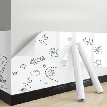 Imagem de Papel de Parede Adesivo Quadro Branco – PVC 200x45 cm, Kit com 2 Unidades e Marcador, Superfície para Escrita e Desenho