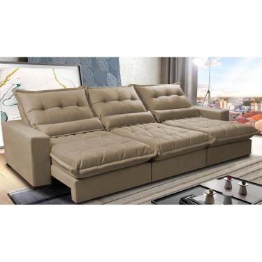 Imagem de Sofá Retrátil E Reclinável 3,82m Com Molas Ensacadas Cama Inbox Soft Tecido Suede Velusoft Castor