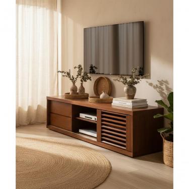 Imagem de Rack Veneziana 1,80 X 55 X 54 - Madeira Maciça - Móveis De Gramado - Castanho