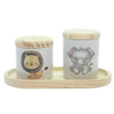 Imagem de Kit de Higiene para Bebê Safari - 3 Peças em Porcelana e Pinus - Antil