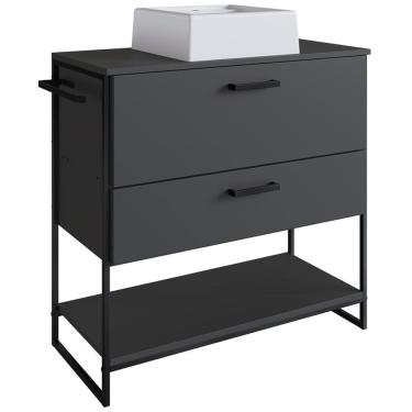 Imagem de Gabinete Cuba Banheiro Industrial 80Cm Pt Gav Grafite Branco