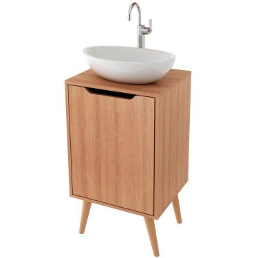 Imagem de Gabinete Para Banheiro 45 Cm Cuba Redonda 1 Porta Retrô Amêndoa