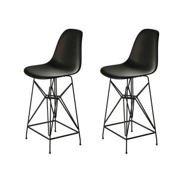 Imagem de Kit 2 Banquetas Bistrô Alta Eames Eiffel Preta Base Ferro Preto - Cor: Preto