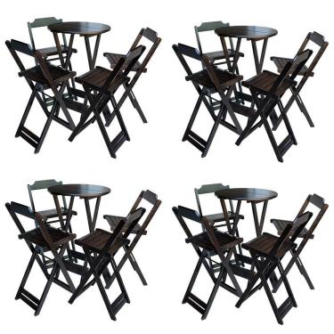 Imagem de Kit 4 Jogos De Mesa Bistrô De Madeira Com 4 Cadeiras Dobravel Tabaco - Marrom