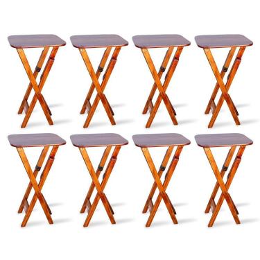 Imagem de Kit 8 Mesas Bistrô Dobrável Madeira Padrão Imbuia Cor: Marrom