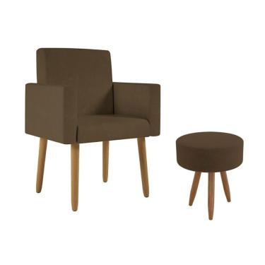 Imagem de Poltrona Decorativa Cadeira Sala Com Puff Balaqui Decor Marrom