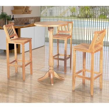 Imagem de Conjunto Bistrô Mesa Com 3 Banquetas Confort Ripada Natural - Marrom