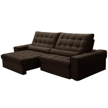 Imagem de Sofá Retrátil Reclinável Para Sala 4 Lugares 290cm Nebrasca F04 Veludo Marrom Escuro - Lyam Decor